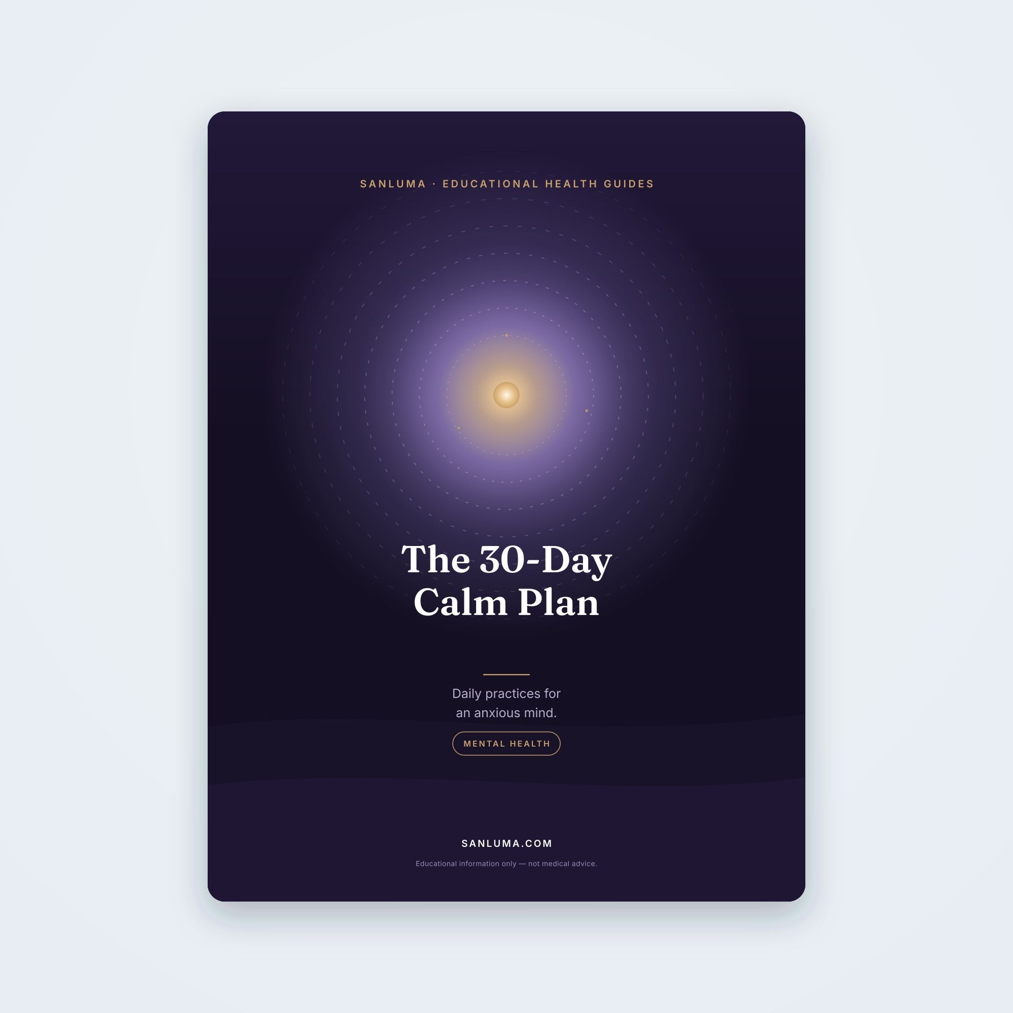 The 30-Day Calm Plan — Daily Practices for an Anxious Mind | SanLuma health guide cover