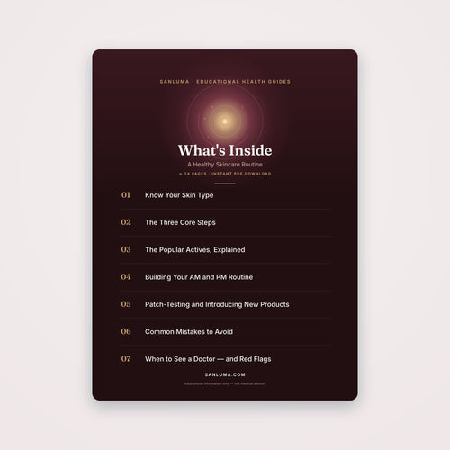 What’s inside A Healthy Skincare Routine: table of contents of this SanLuma educational PDF