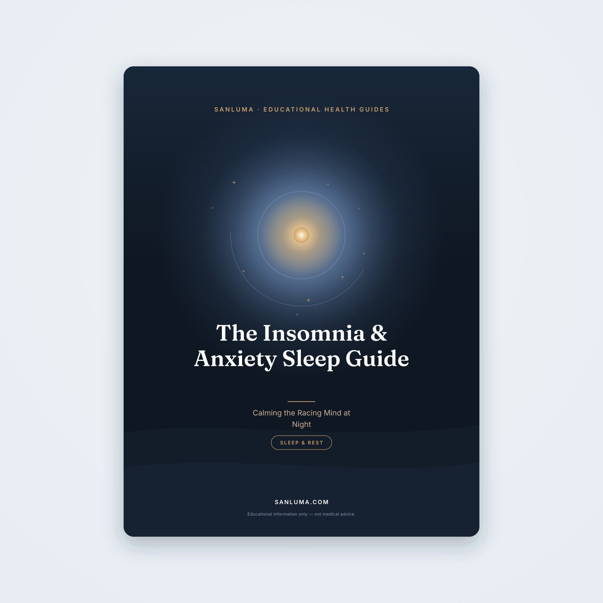 The Insomnia & Anxiety Sleep Guide — Calming the Racing Mind at Night | SanLuma health guide cover